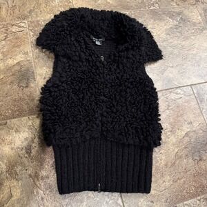 ETCETERA Women's Black Knit Alpaca Wool Blend Fuzzy‎ Textured Vest Size M